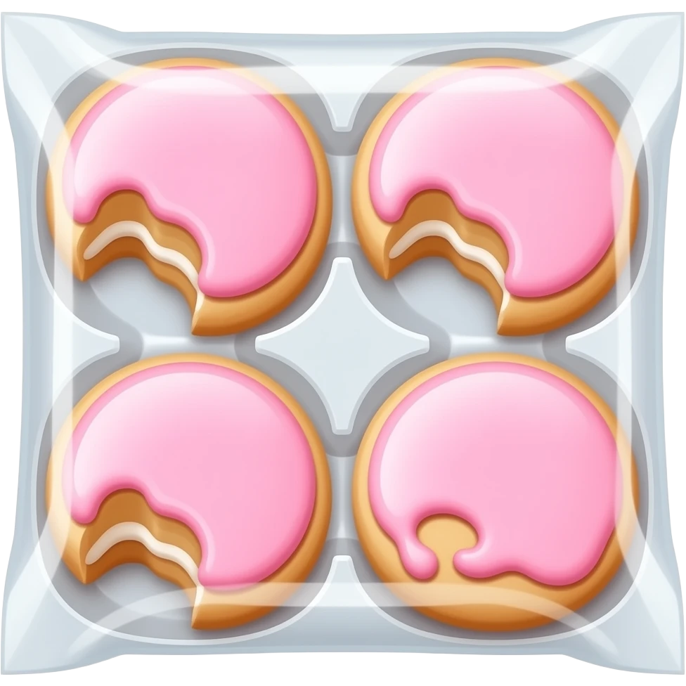 6 sugar cookies with pink frosting packaged in a plastic transparent container emoji