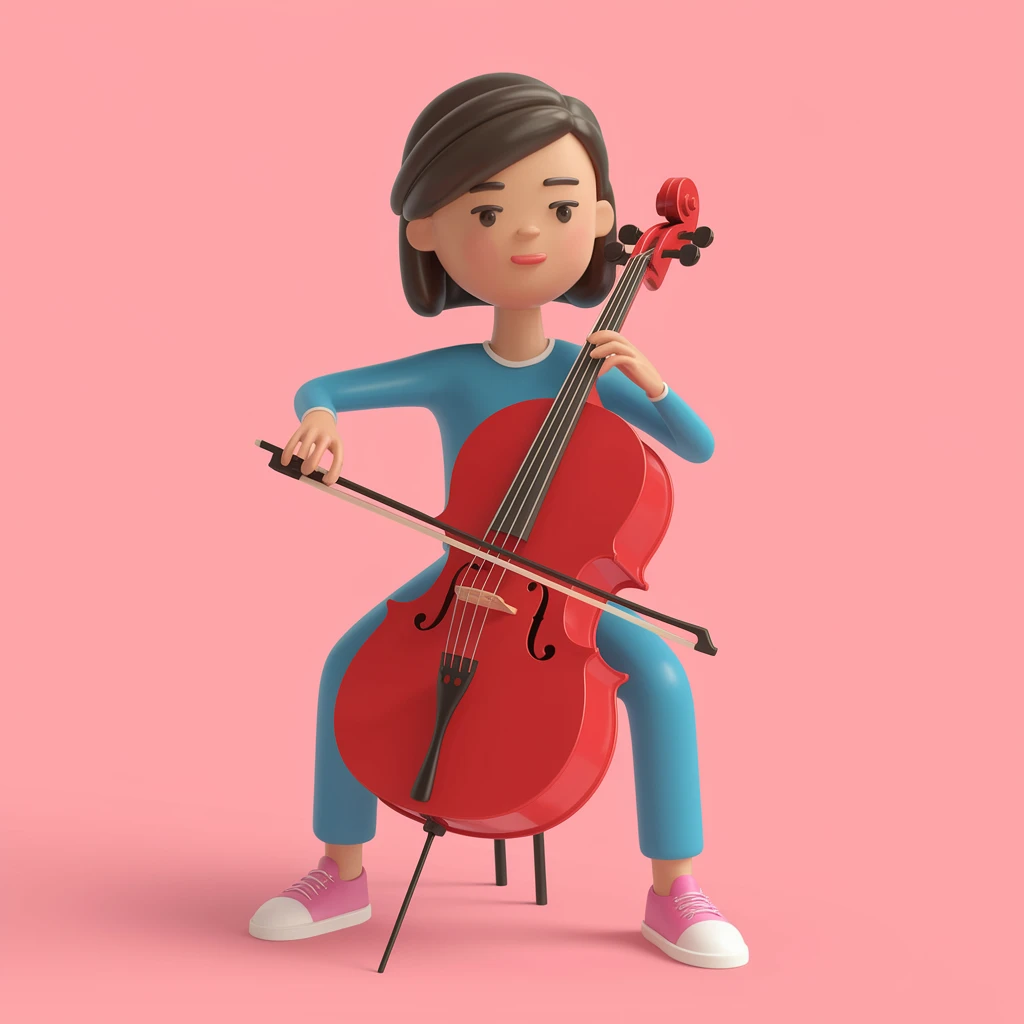 digital 2d art of girl playing cello emoji