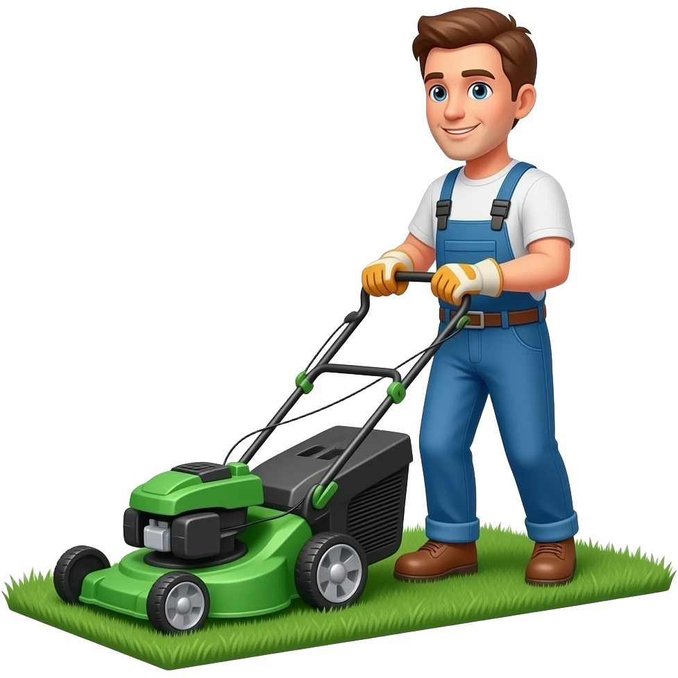 man mowing the lawn with a lawn mower emoji