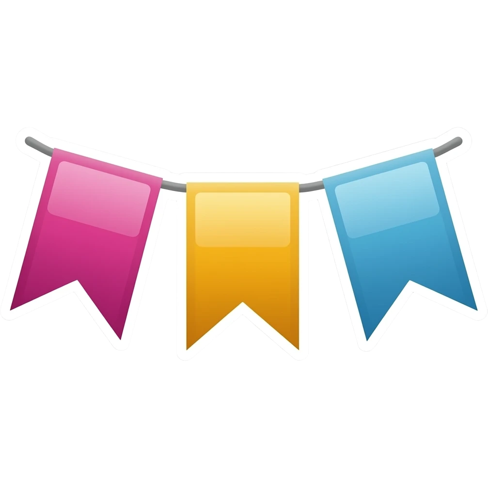 Simple and minimalistic sticker of a bunting, white outline, smooth gradients or solid colours emoji