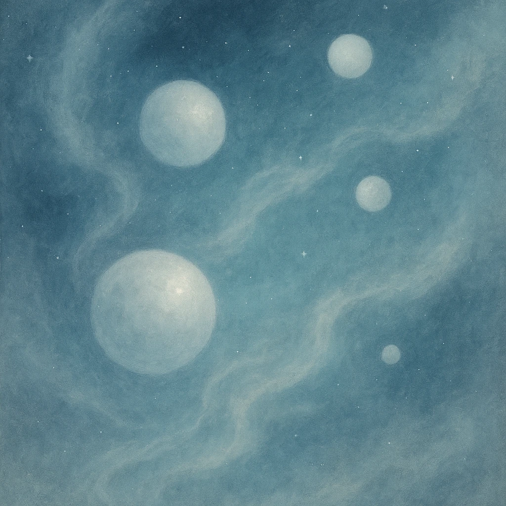 lunar flow, dreamy, floating orbs, misty textures, celestial theme emoji