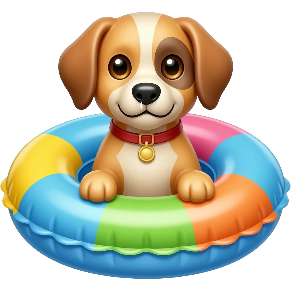 inflatable pool float object icon, colorful swimming ring, glossy plastic texture, a dog sitting in the middle looking to front emoji