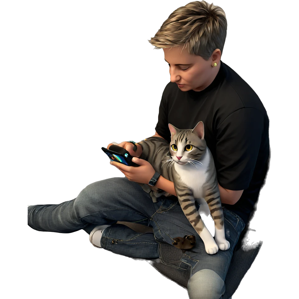 boy with cat and phone emoji