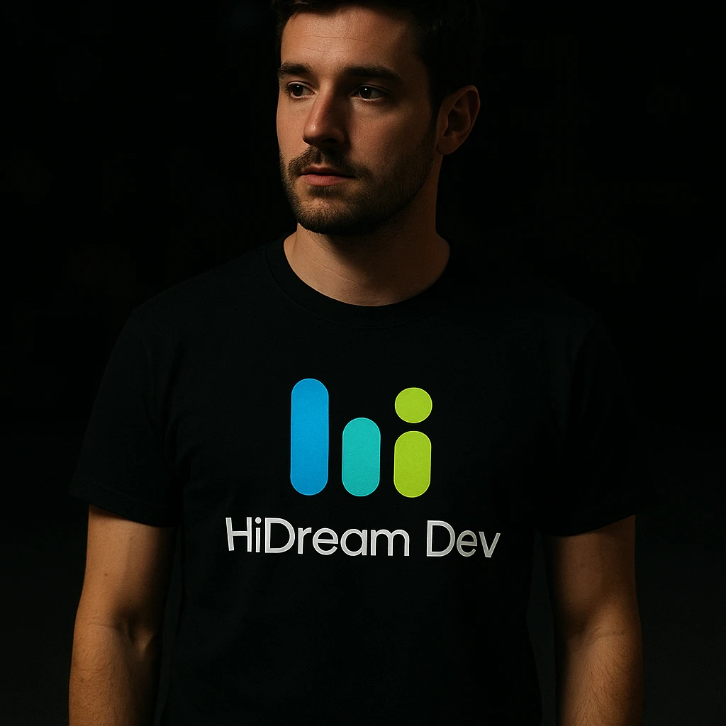 man wearing tshirt with this logo, dark night background with dim  emoji