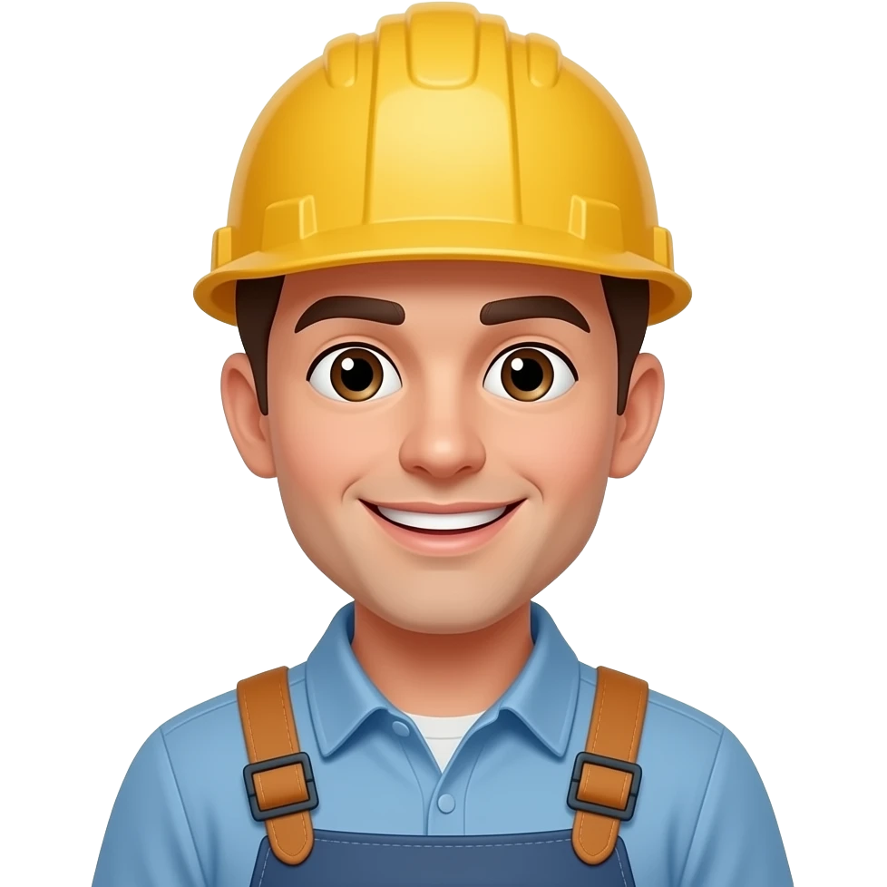 Simple emoji face of a happy young male builder emoji
