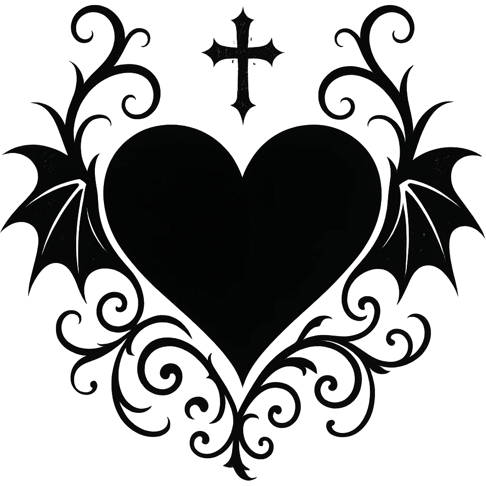 goth black white heart  , remove background  emoji