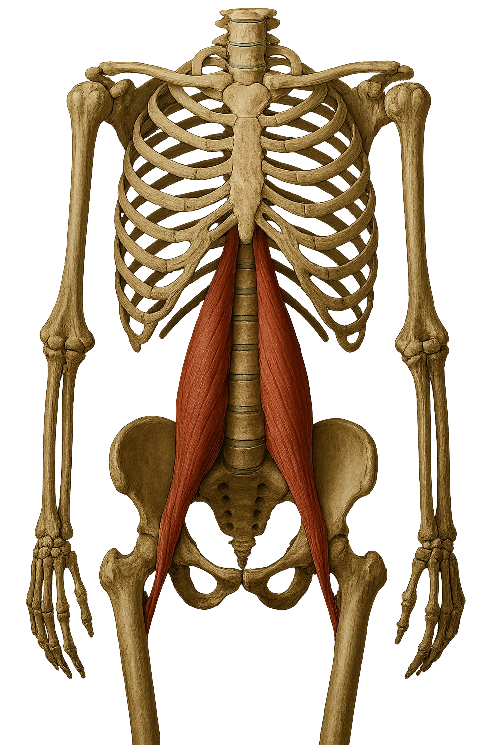 fai un immagine identica che riguarda IL MUSCOLO PSOAS i in evidenza (anatomicO) con colori naturali di un corpo umano. falla iperrealistica anatomica in 4k emoji