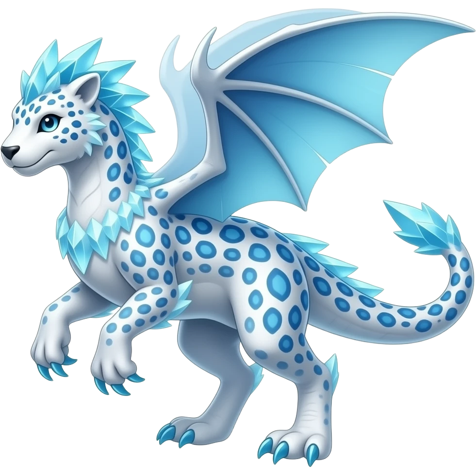 Shiny Futuristic glacial icy feathery beautiful gorgeous snow-leopard-velociraptor-Charizard-Hybrid emoji