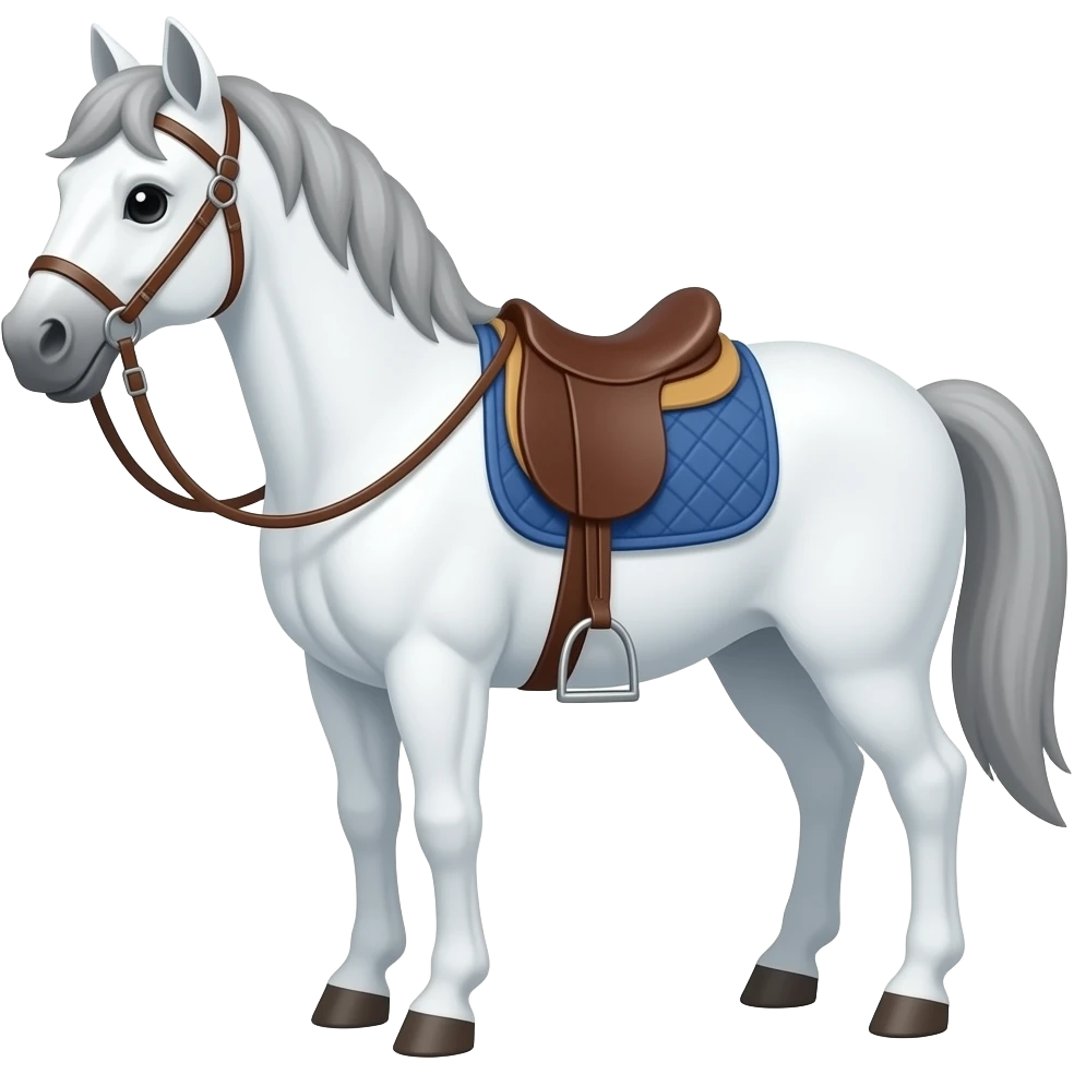 Cartoon white horse with bridles and saddle emoji