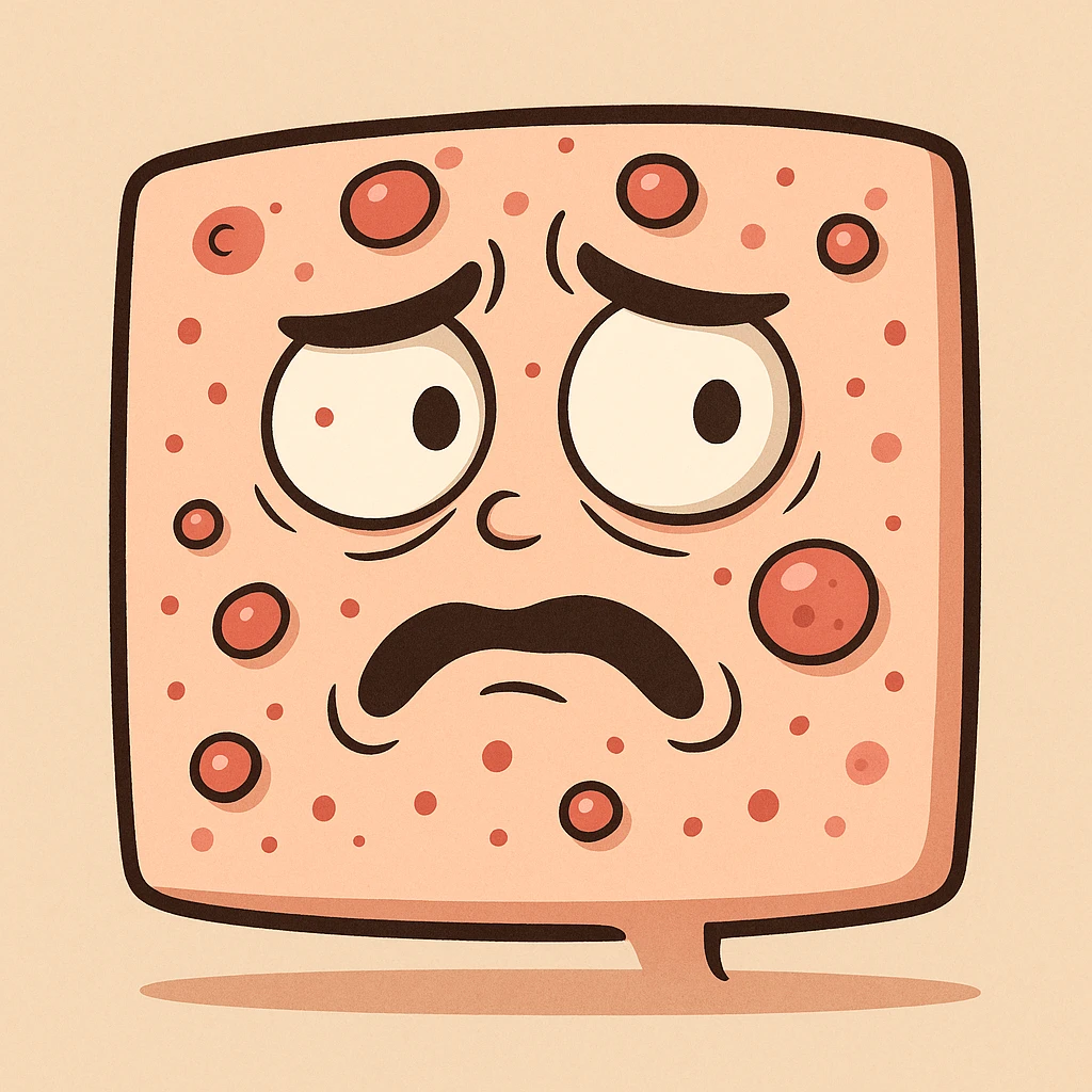 a piece of skin with red pimples, cartoon style emoji
