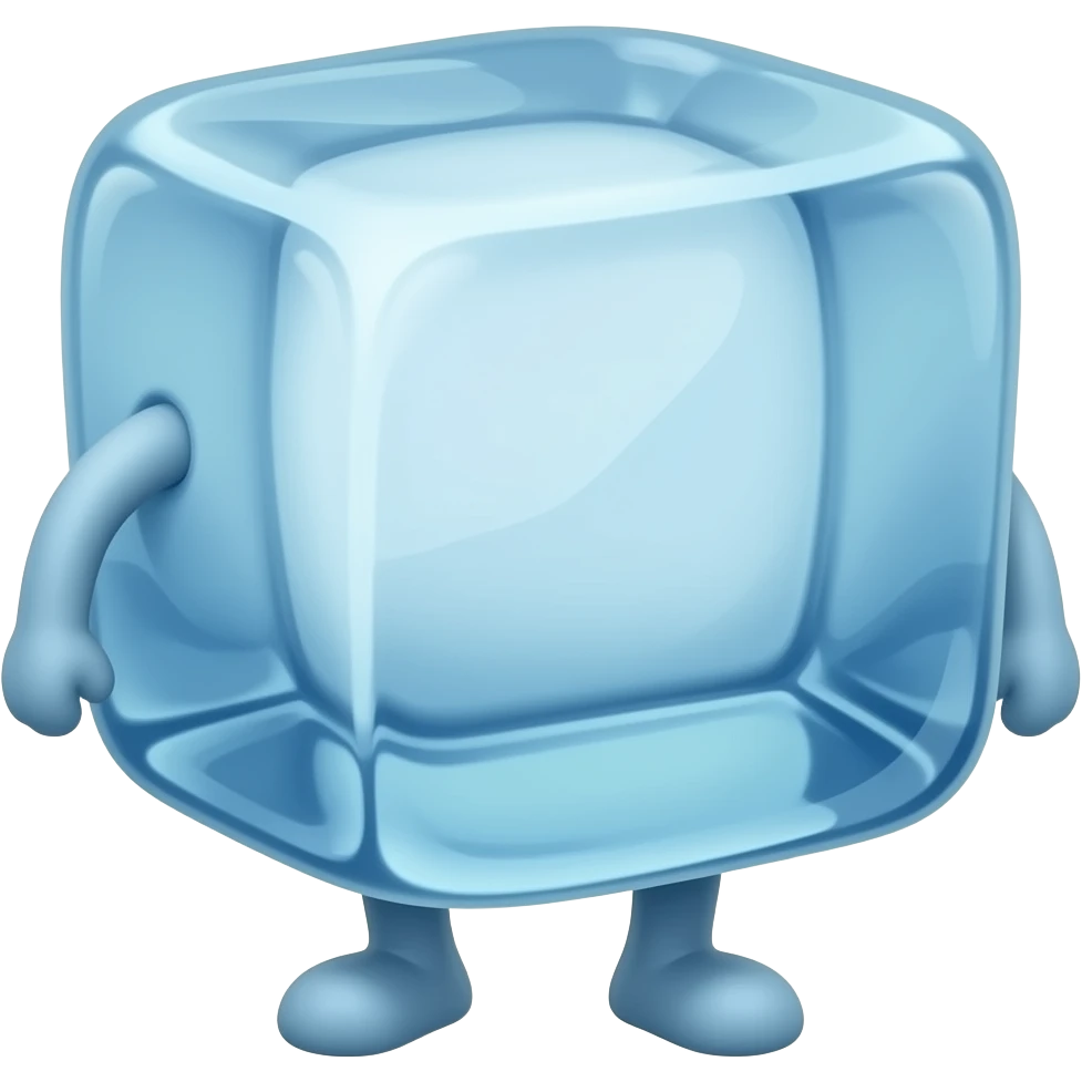 A ice cube with legs without arms emoji