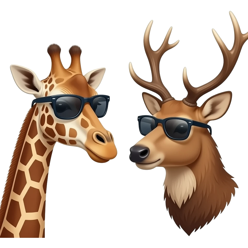 Einfacher Giraffenkopf und Elchkopf schauen sich an und beide cool mit Sonnenbrille emoji