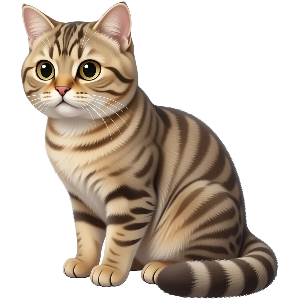 Realistic beautiful pretty straight-sitting cute Scottish Fold, with folded ears, back facing to the left, facing the viewer emoji