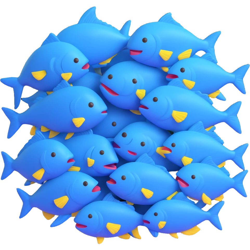 large pile of blue fish, 3D emoji style, no pedestal, variation 2 emoji