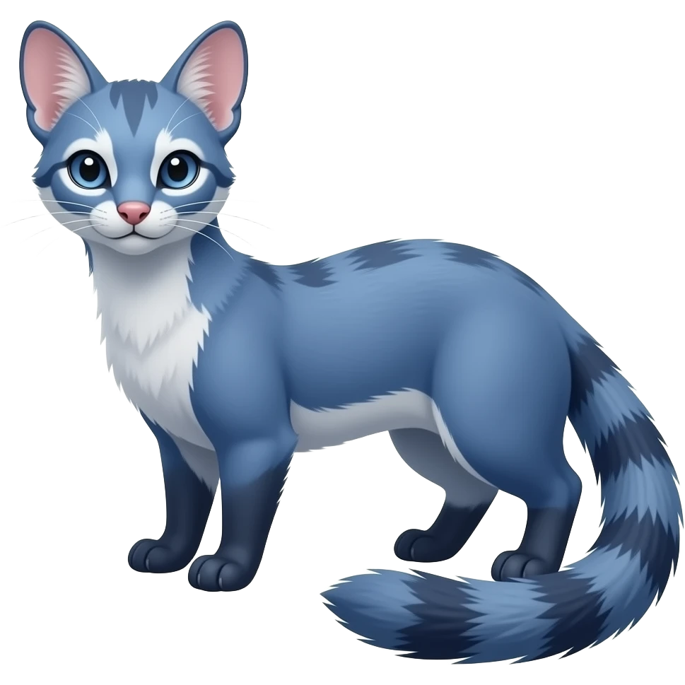 Blue genet-civet-Feli-mustelid-creature-hybrid, full body emoji