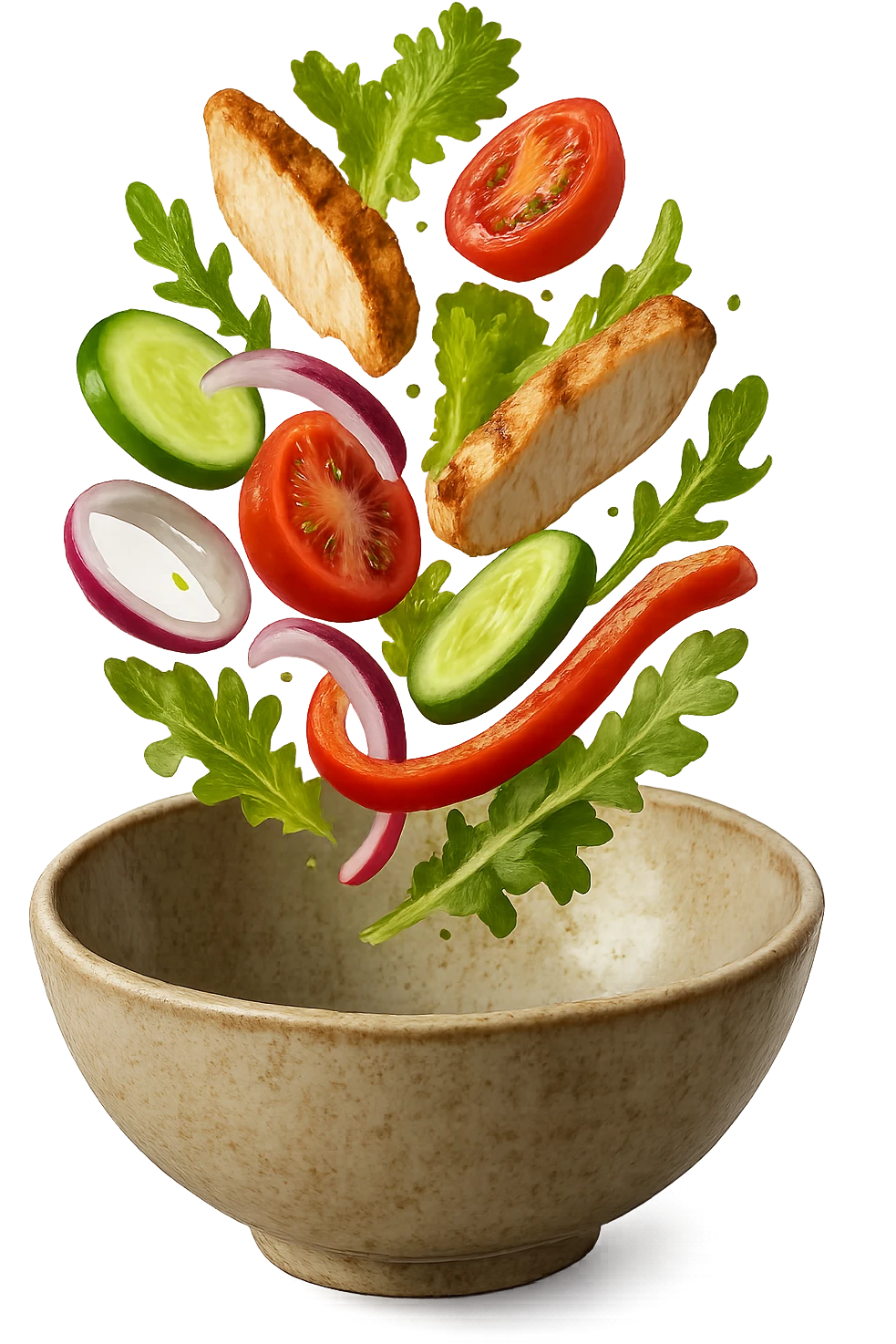 bowl in cui cade cibo da ristorante, iperrealistico 4k emoji