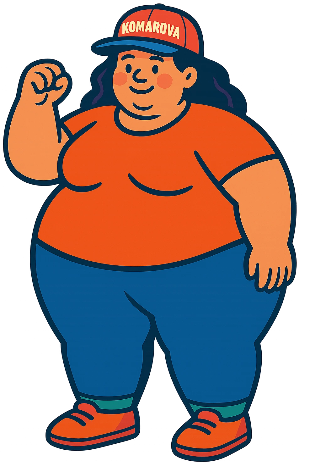 A plus-size woman with a cap that says "Komarova", make her even more plus-size. emoji