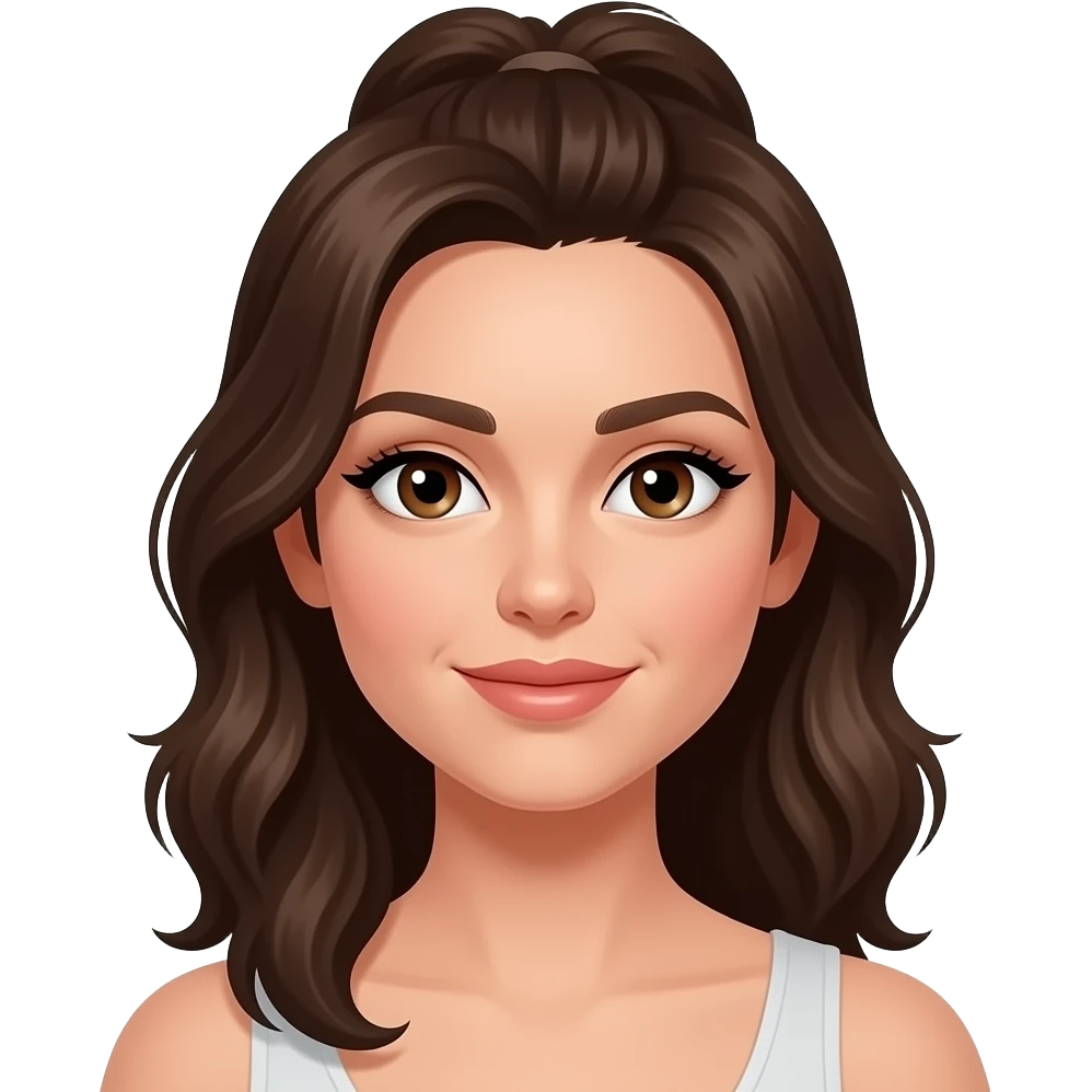 brunette and brown eyed white woman with half up half down hairstyle emoji