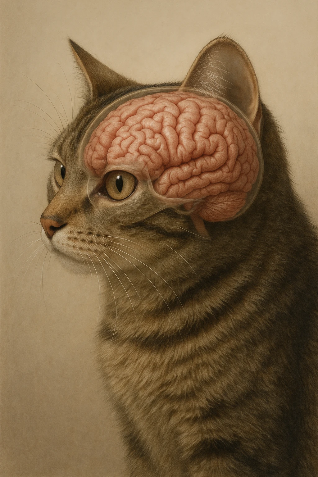 cat with a brain, realistic style emoji