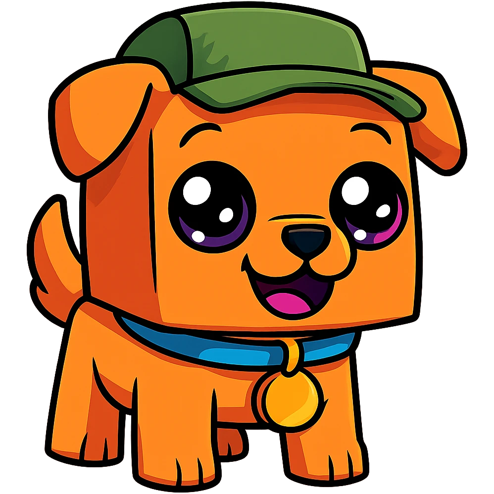 Extract every character from the picture. character including the clothes and accessories they are wearing, and place on a transparent background. Keep the original style and appearance exactly the same. and separately give me the each character picture. There is 3 character in this image. there is two dog

 emoji
