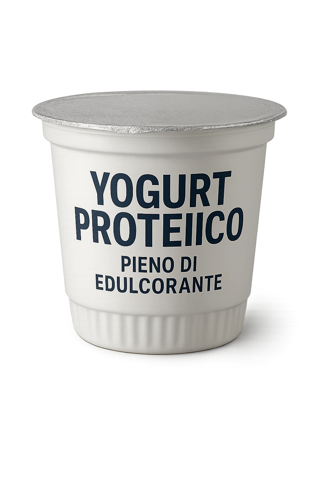 Yogurt proteicO CON LA SCRITTA "YOGURT PROTEICO PIENO DI EDULCORANTE" SULL'ETICHETTA,  iperrealistico 4k emoji