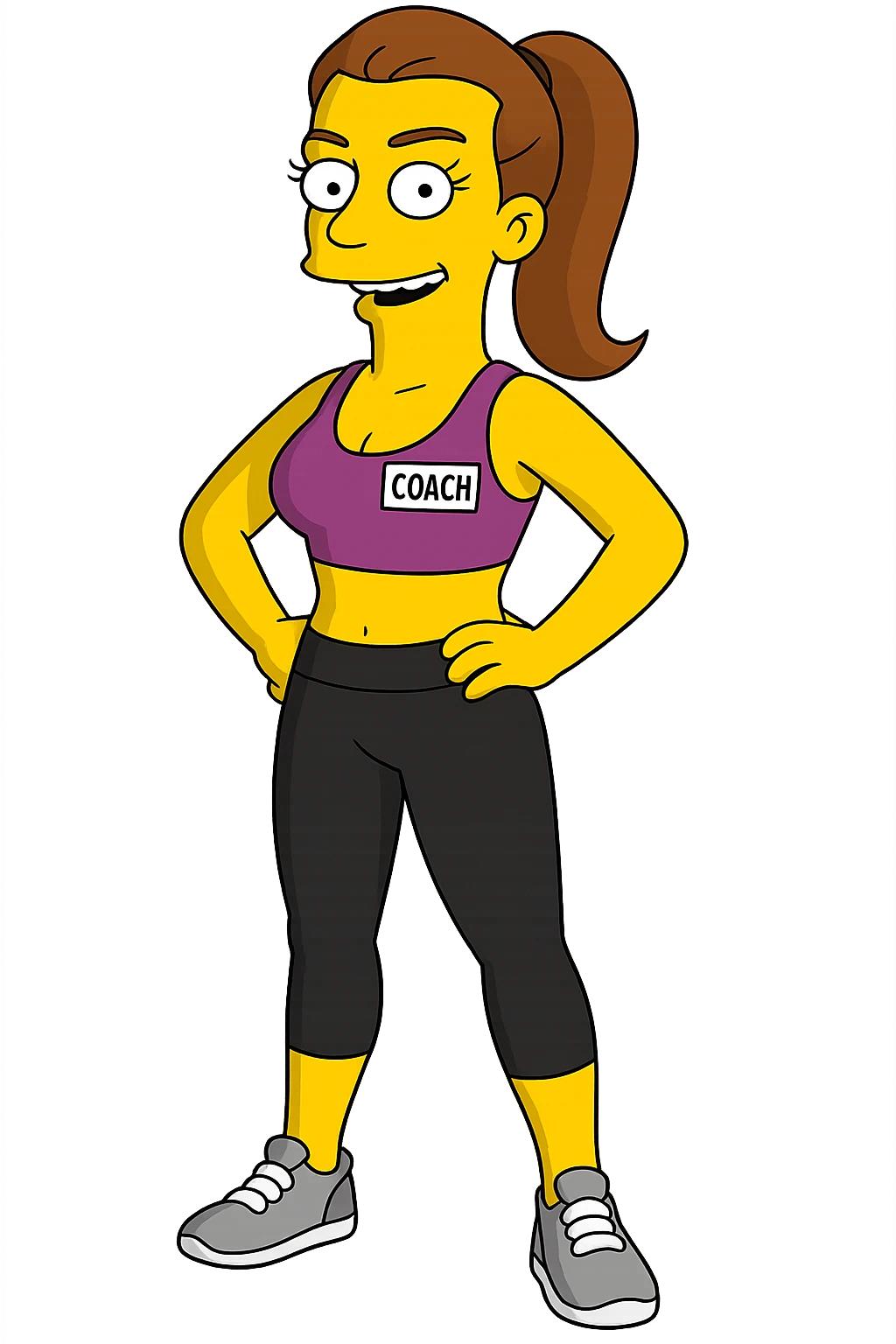 fitness coach woman, clear Simpsons cartoon style emoji