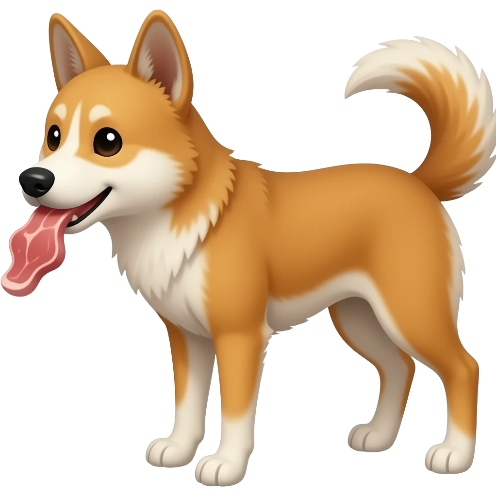 Cartoon dingo eating meat emoji