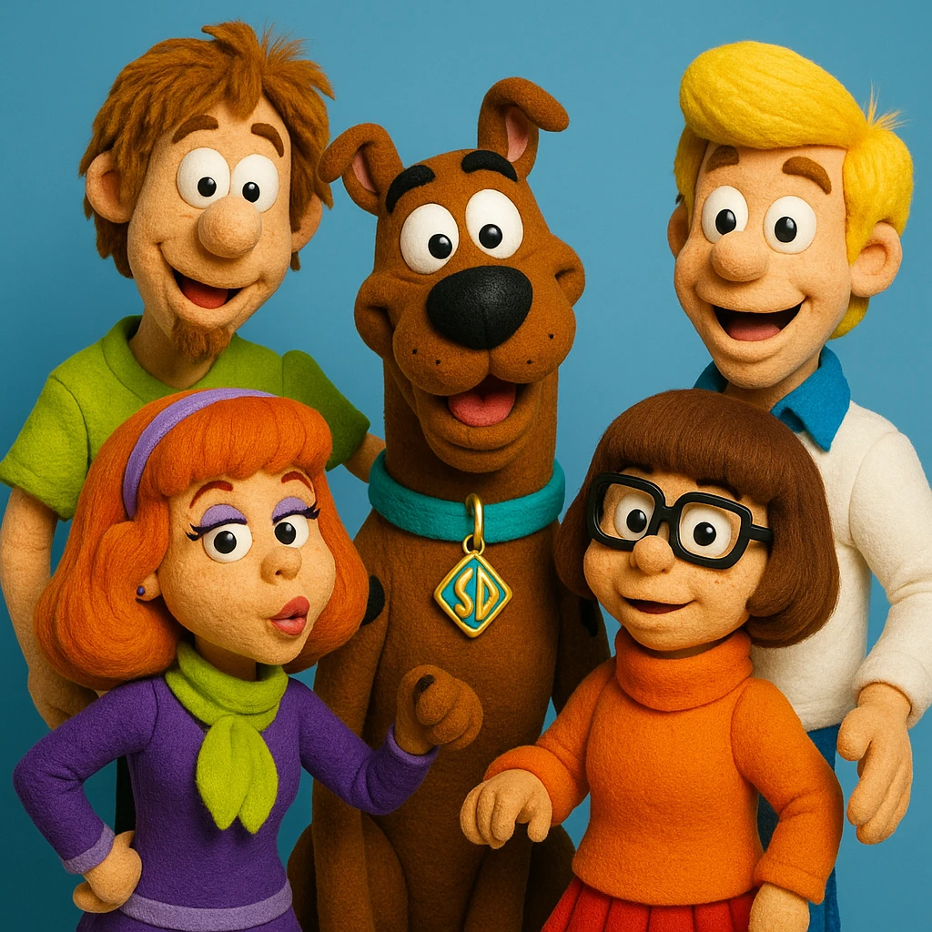 scooby doo sous forme des marionnette style minikeums la célèbre émission française

 emoji