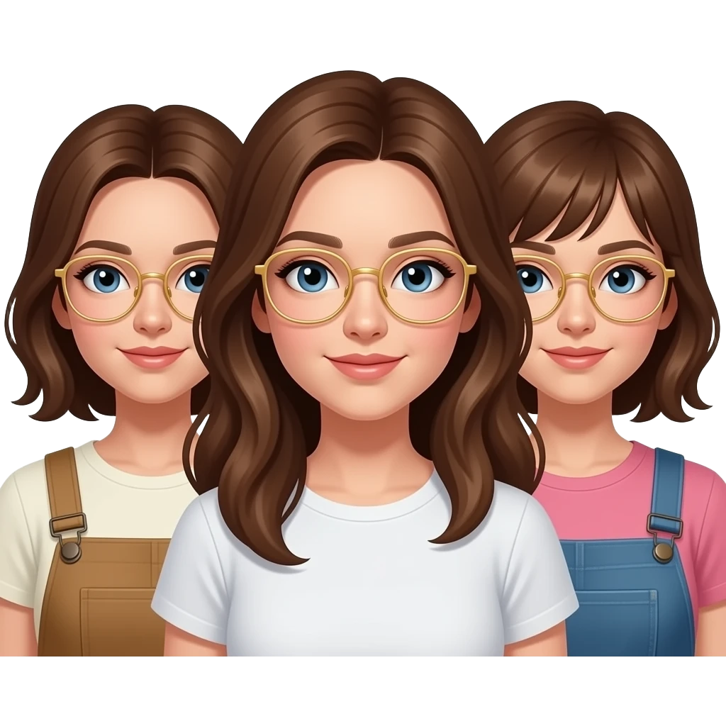 ثلاث بنات اللي بالنص اجعل شعرها بني و لابسة نظارات ذهبية رفيعة جدا emoji