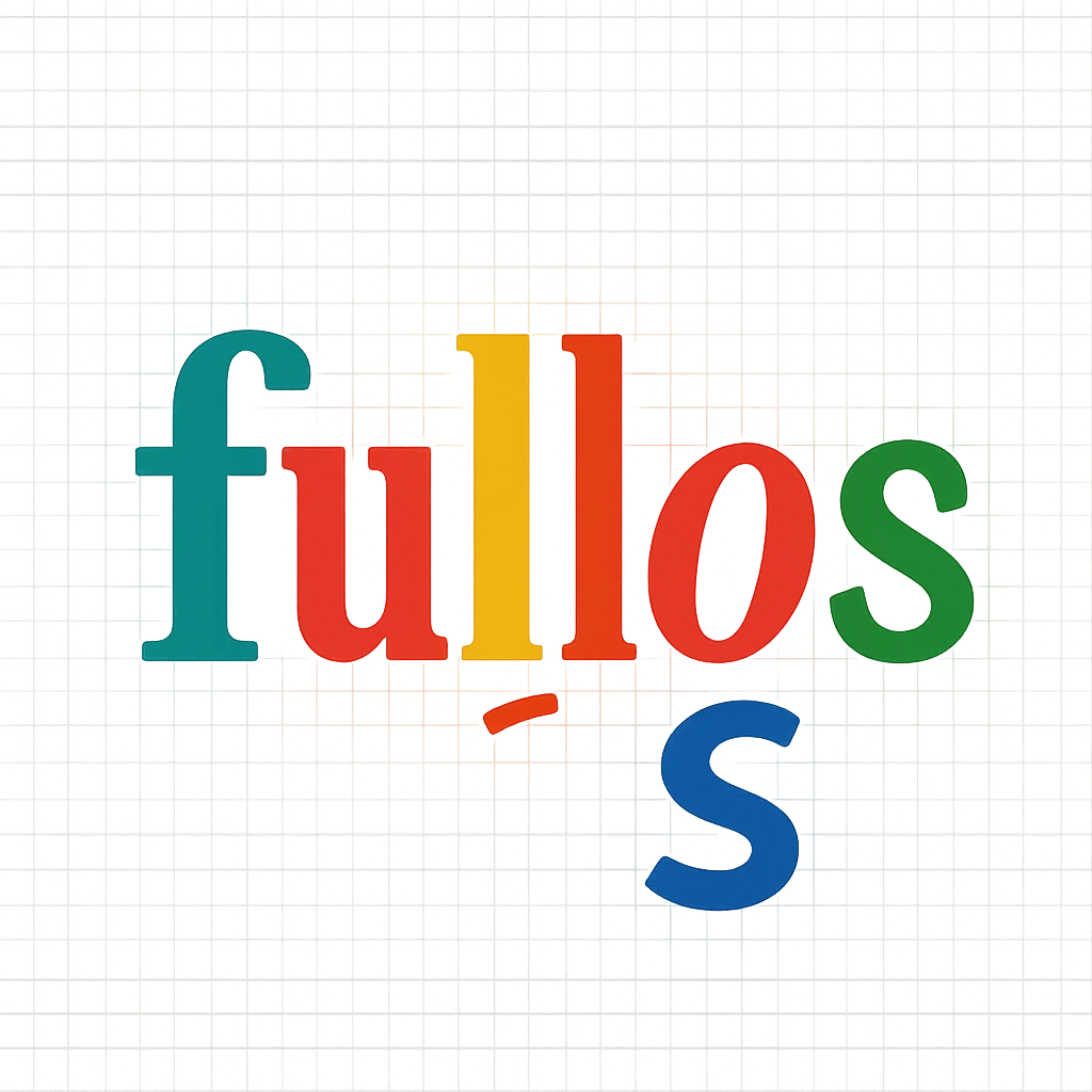 colorful modern text image with the word 'fullos' in the center, varied colorful fonts, no emoji or face emoji