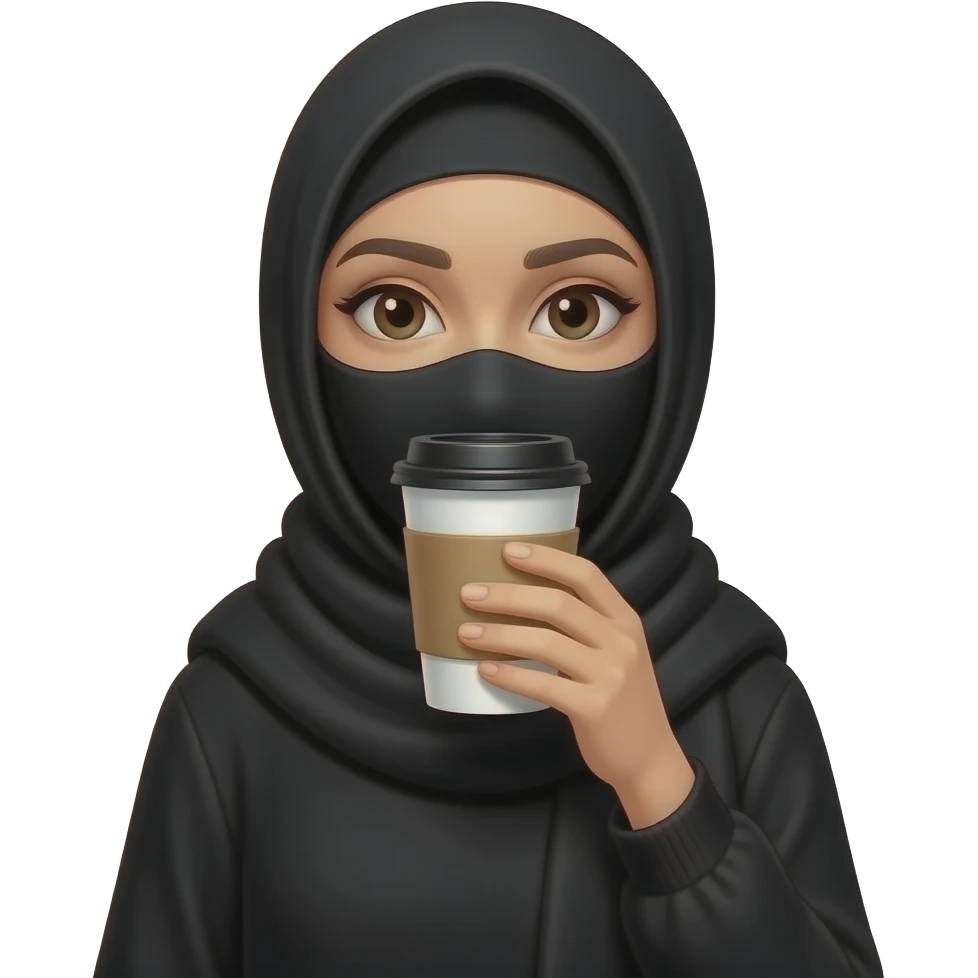 create me a hijabi with coffee wearing black and she’s covering her face with the coffee cup emoji
