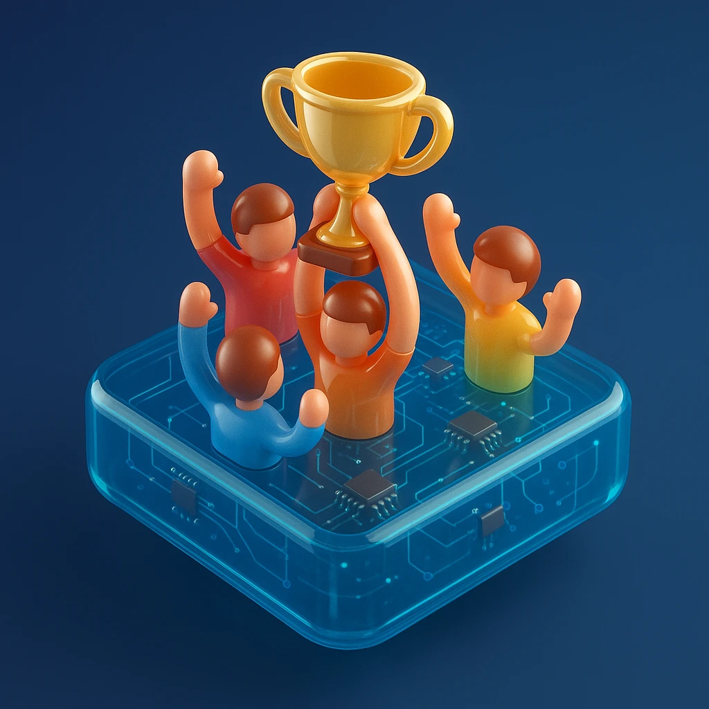 team celebrating with trophy emoji