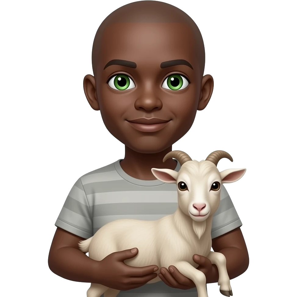 Bald dark skinned green eyes  with a go t emoji