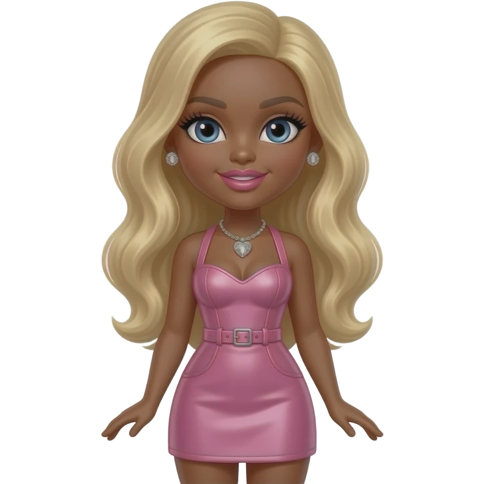 Black girl, Pink big lips, black doll eyes, dark brown skin, Long giant lashes,Doll faced shaped, silver Swarovski heart necklace, big diamond earrings studs, bimbo, black doll eyes, barbie, darker brown skin with blonde hair big breast, Beauty Doll Halter Faux pink Leather Mini Dress, big lips emoji