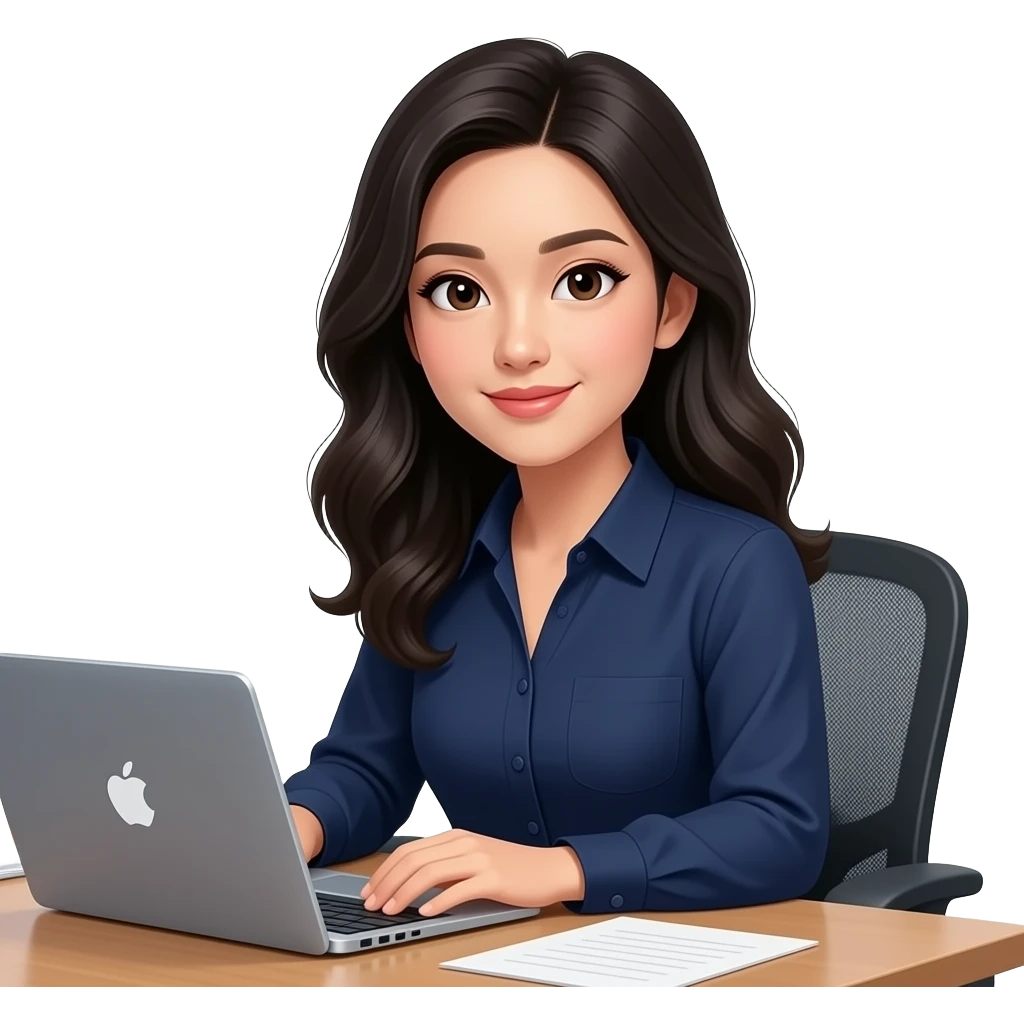 black wavey hair asian office woman emoji