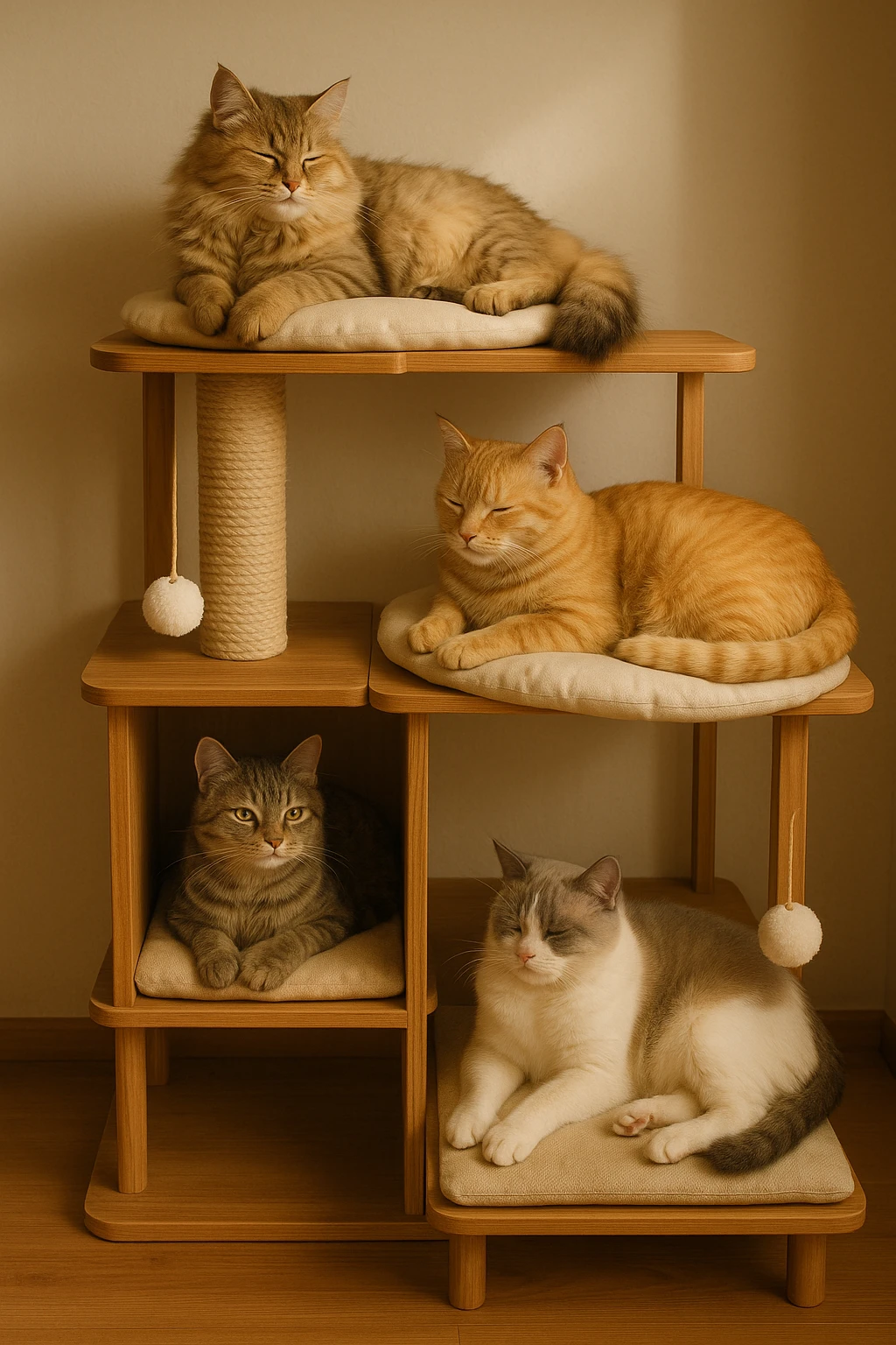 cats relaxing in a vertical playhouse emoji