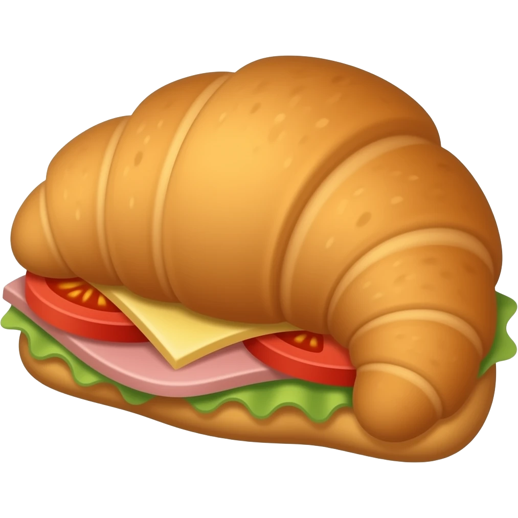 croissant sandwich from the side with just one lettuce, two tomatoes and a single slice of ham emoji