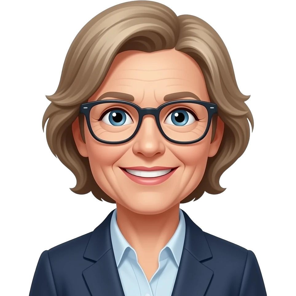 create an 72 year old dutch female patient with glasses and unequal smile emoji