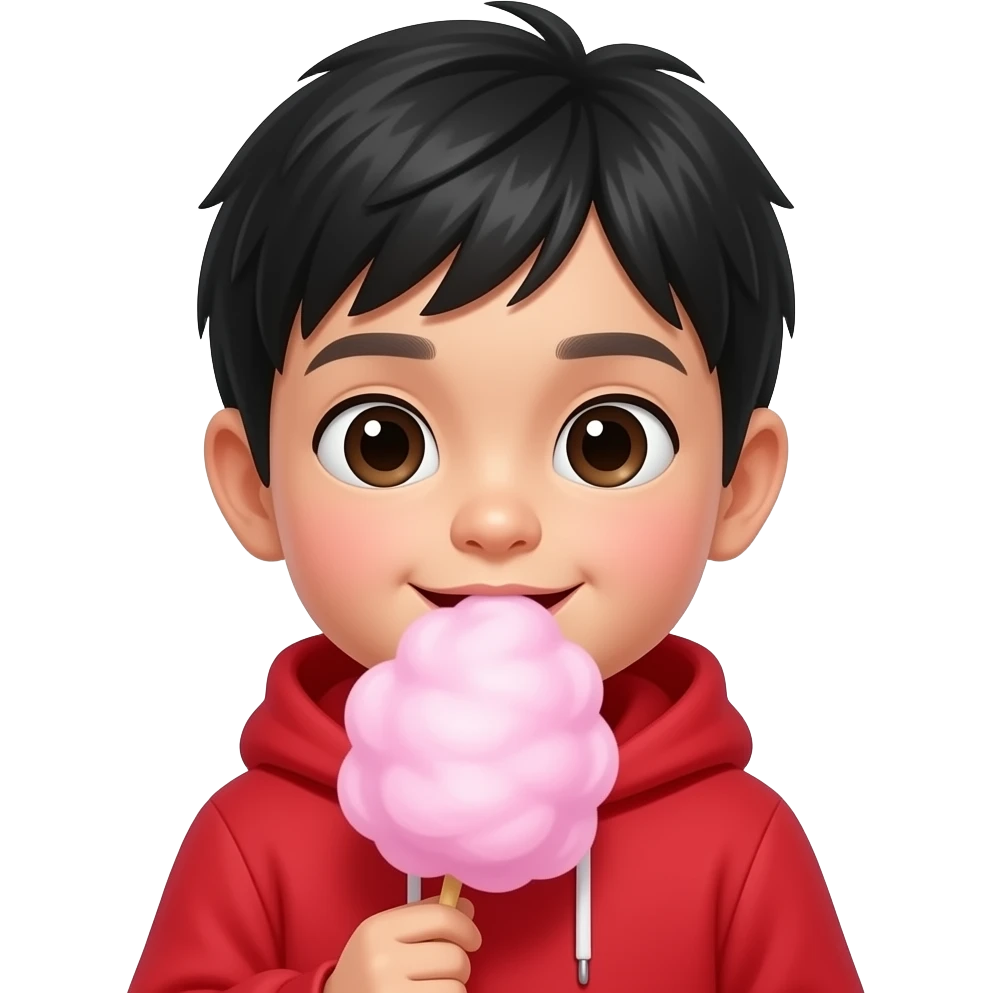 chinese Kid eating cotton candy closeup front facing emoji