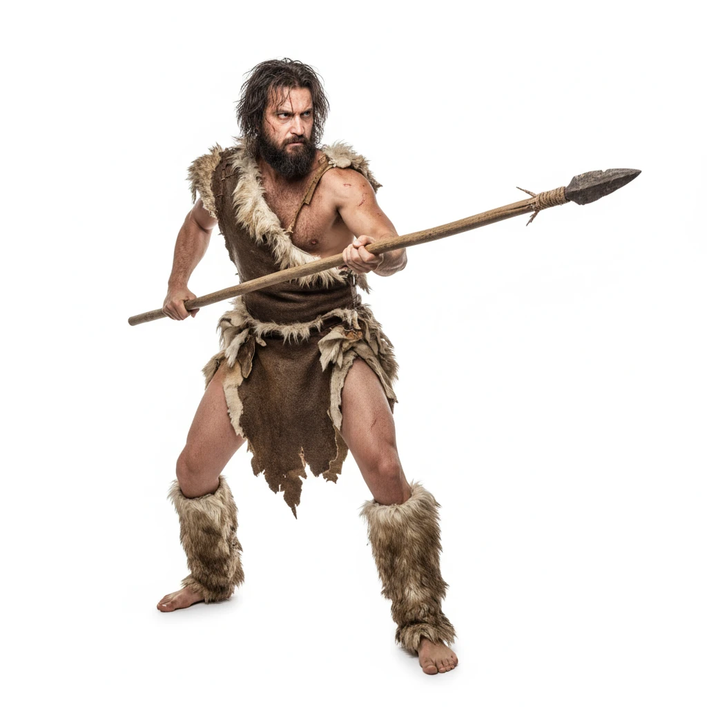 нарисуй первобытного человека с копьем без фона emoji