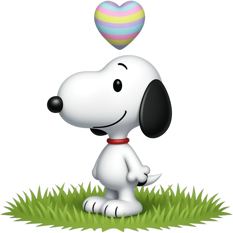 Snoopy with a cute Easter heart up above his head, not touching him at all emoji