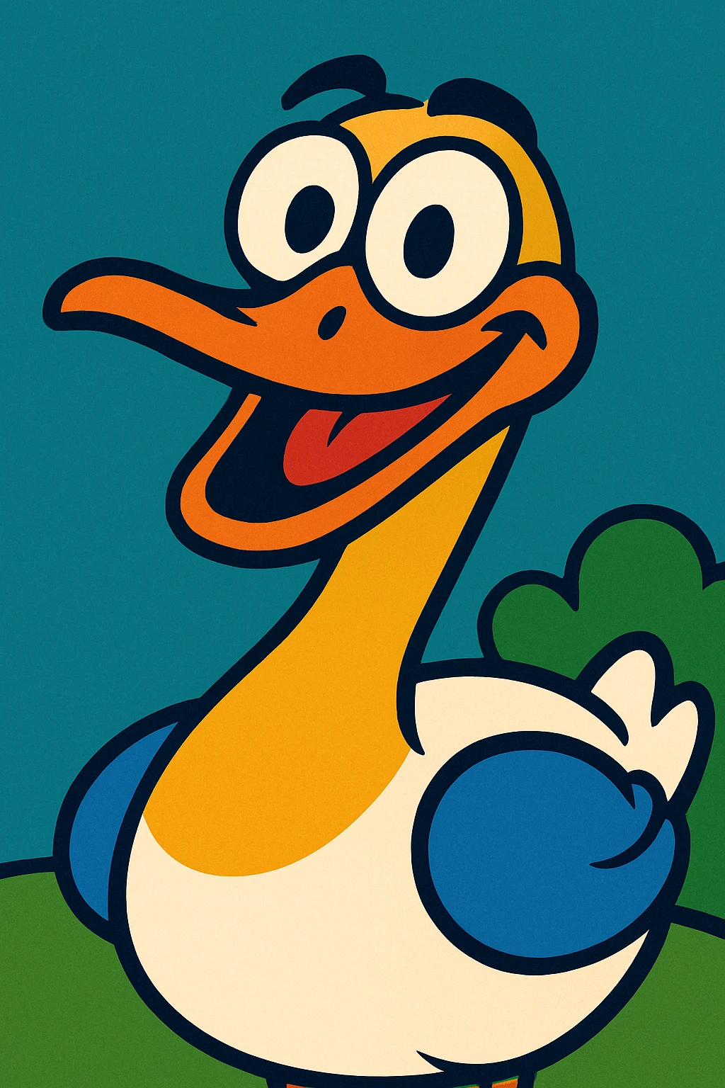 a silly goose, exaggerated features, vibrant colors, cartoon style emoji