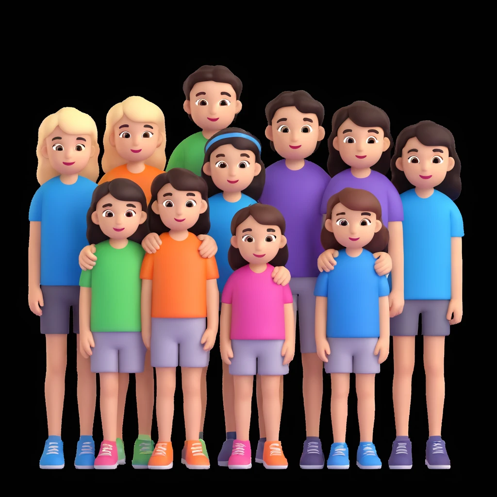 depict 8 people, 5 of which are girls and 4 are boys emoji