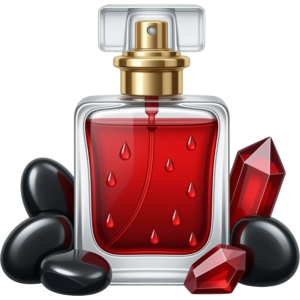 Blood perfume with Blood drops, Bloodstones, onyx stones, sanguine aesthetic, gorecore emoji