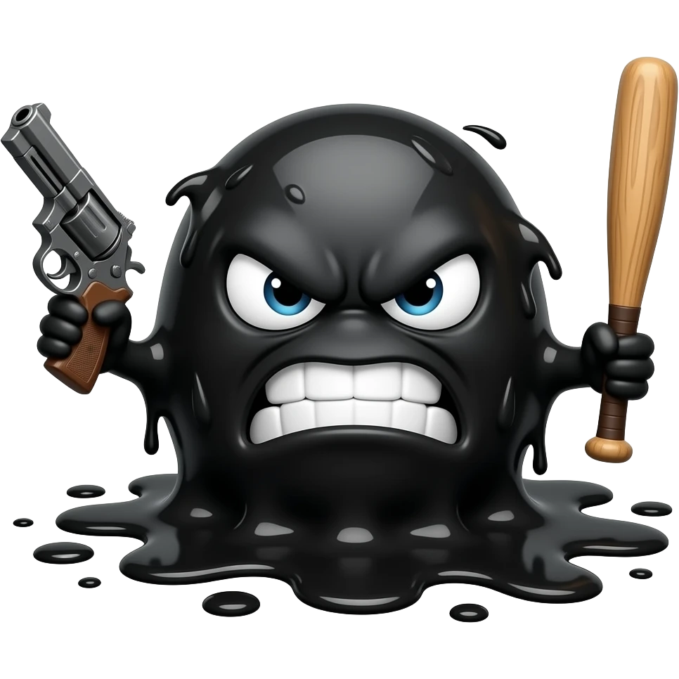 Angry black paint holding a gun and a bat not a human with a nose emoji
