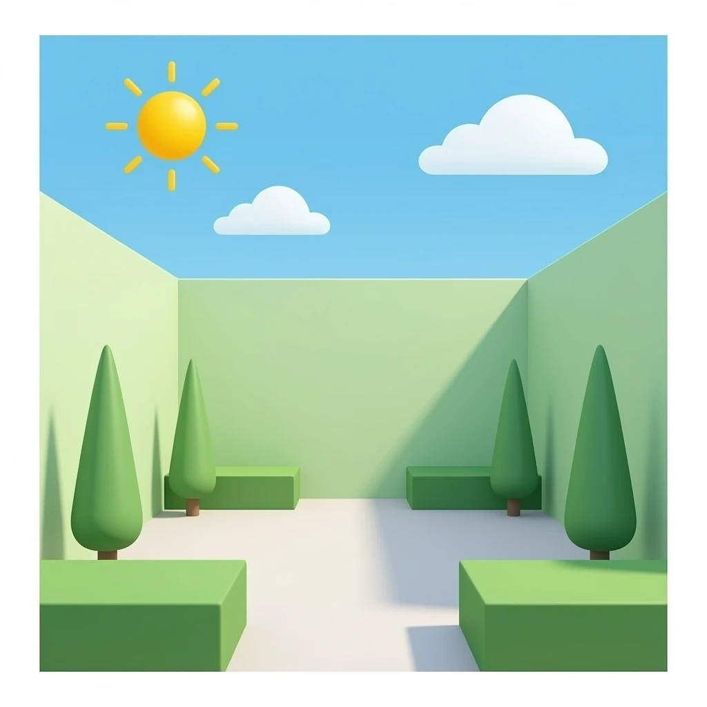 a sone courtyard with pale green walls all around emoji