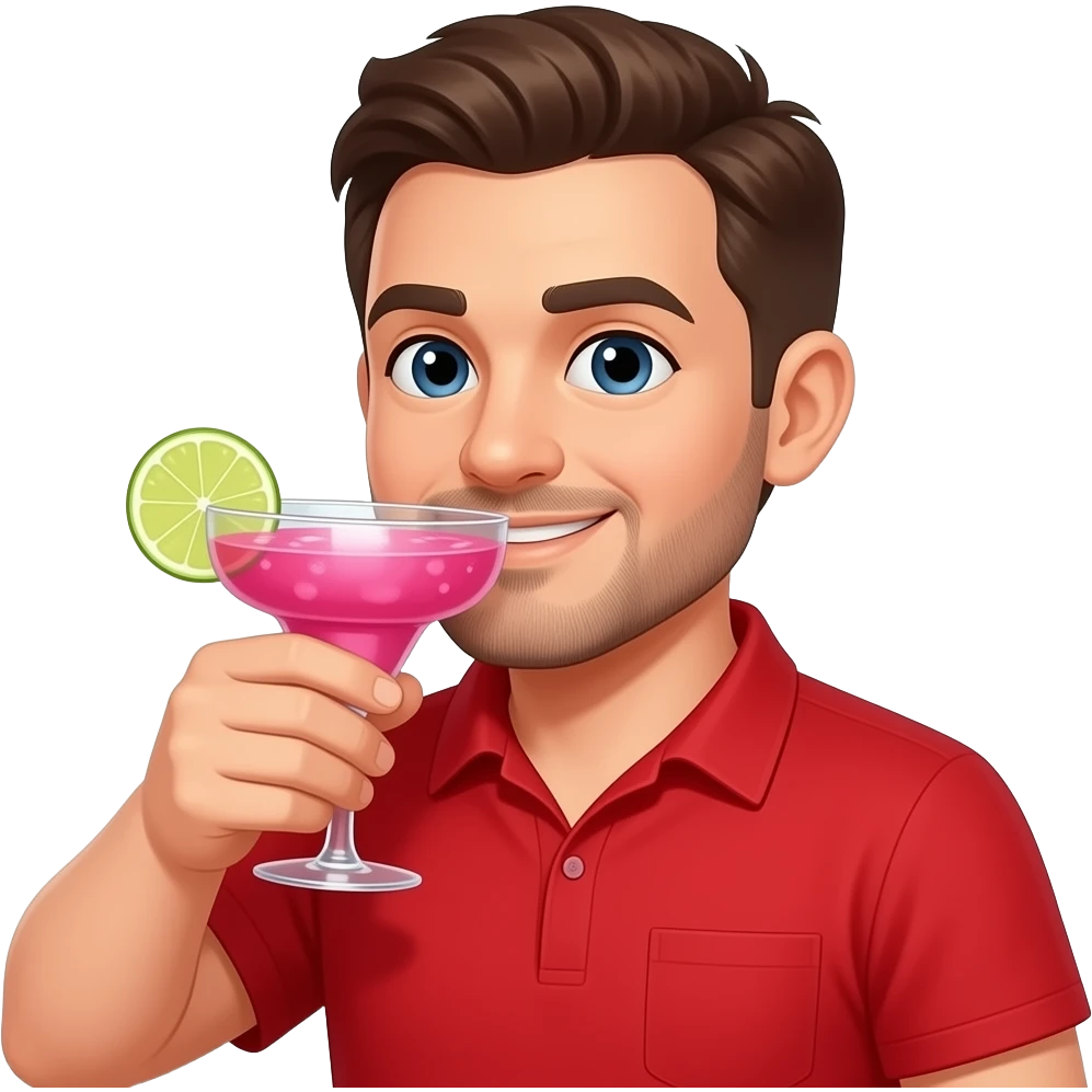 Man drinking pink margaritas with red shirt emoji