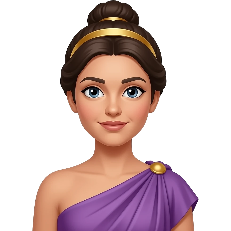 ancient Greek 45 old woman in purple outfit, golden head band,  bun hair emoji
