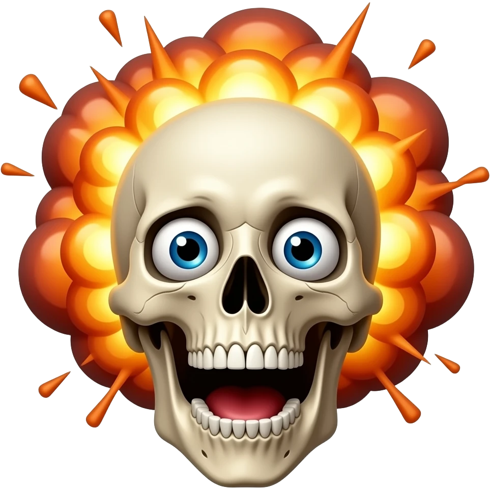 A very shocked skull used for edits like something crazy happen make the explosion more realistic on his head  fix the explosion explosion  make his eyes looks shocking  make the explosion abit more realistic and make his mouth wide open emoji