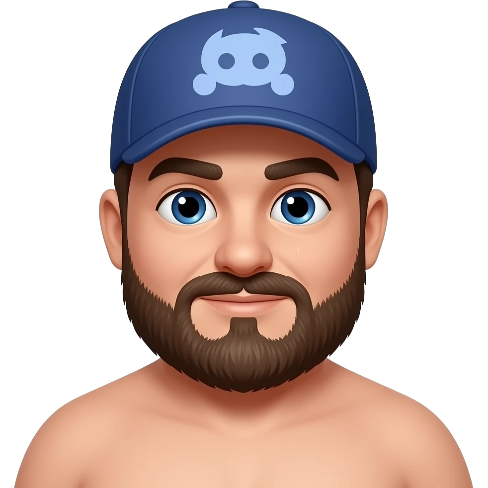 Generate a man with discord hat, with a beard and a mustache, being very fat and he doesn't have a t-shirt emoji